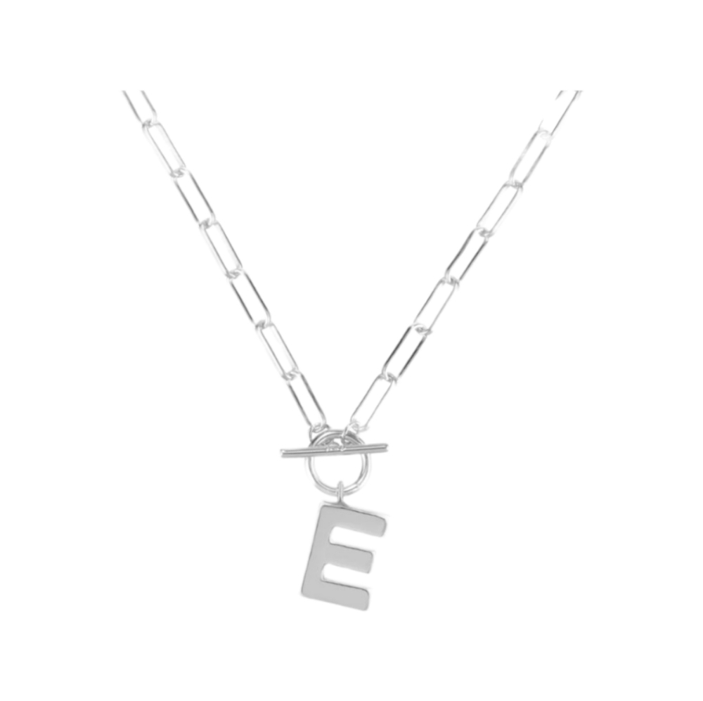 Natalie Wood Designs Toggle Initial Necklace in Silver: Initial "E"